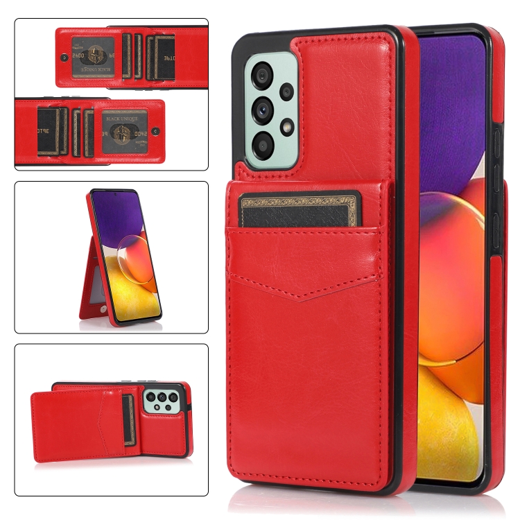 

For Samsung Galaxy A73 5G Solid Color PC + TPU Protective Case with Holder & Card Slots(Red)