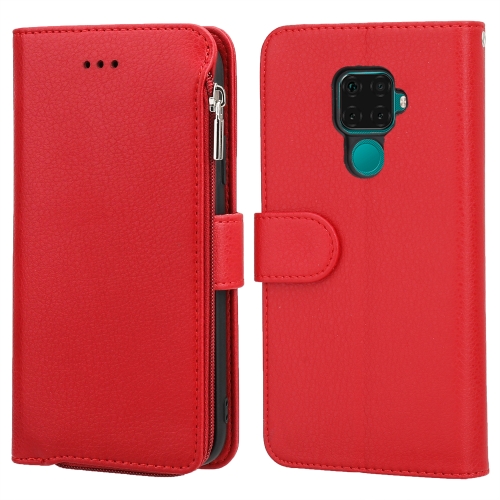 

For Huawei Nova 5i Pro / Mate 30 Lite Microfiber Zipper Horizontal Flip Leather Case(Red)