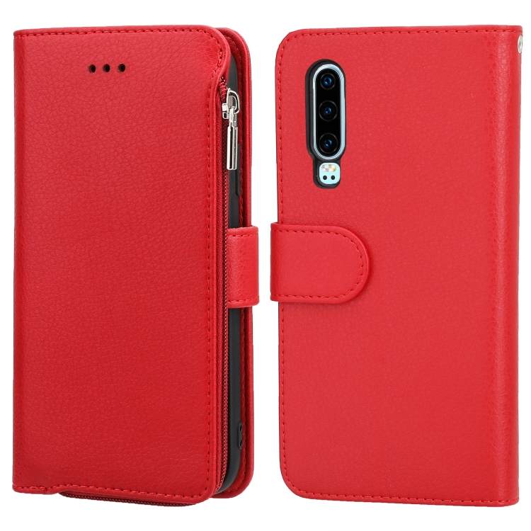 

For Huawei P30 Microfiber Zipper Horizontal Flip Leather Case(Red)