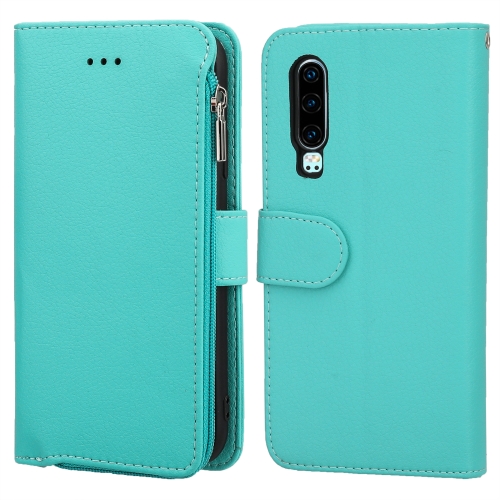 

For Huawei P30 Microfiber Zipper Horizontal Flip Leather Case(Green)