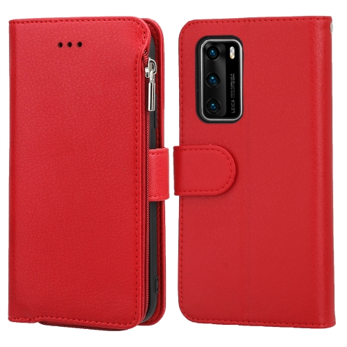 

For Huawei P40 Microfiber Zipper Horizontal Flip Leather Case(Red)
