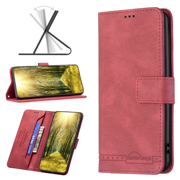 

For Xiaomi Poco M4 Pro 5G BF09 Magnetic Buckle RFID Flip Leather Phone Case(Red)
