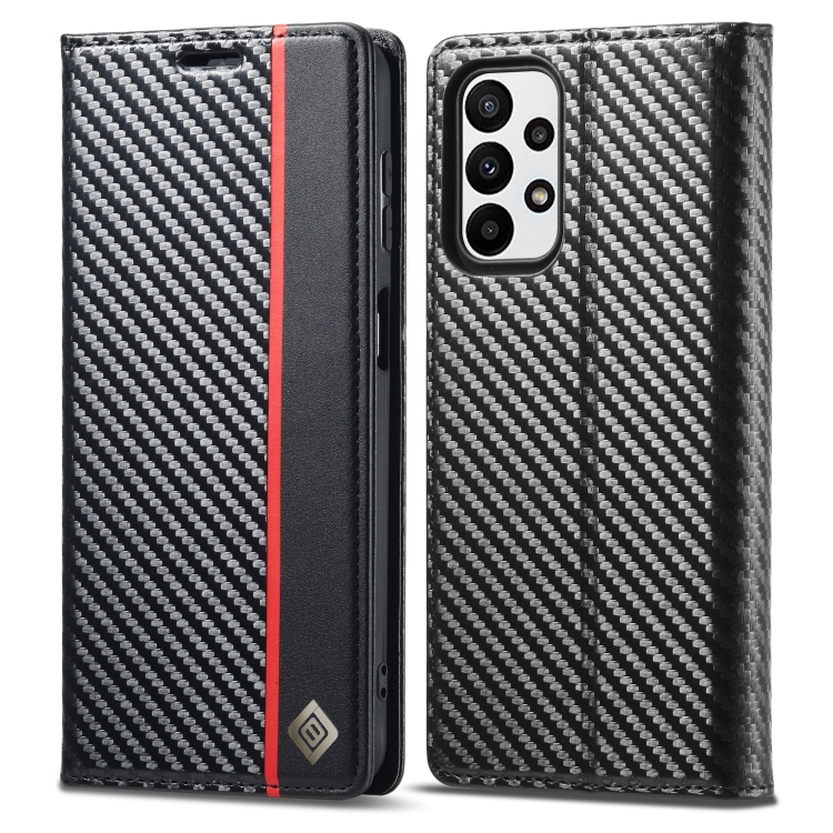 

For Samsung Galaxy A23 5G LC.IMEEKE Carbon Fiber Horizontal Flip Leather Phone Case(Vertical Black)