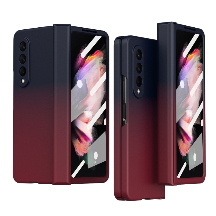 

For Samsung Galaxy Z Fold3 5G Gradient Color Hinge Flip Phone Case With Film(Blue Red)