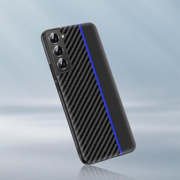

For Samsung Galaxy S21 FE 5G Ultra-thin Carbon Fiber Texture Splicing Phone Case(Blue)