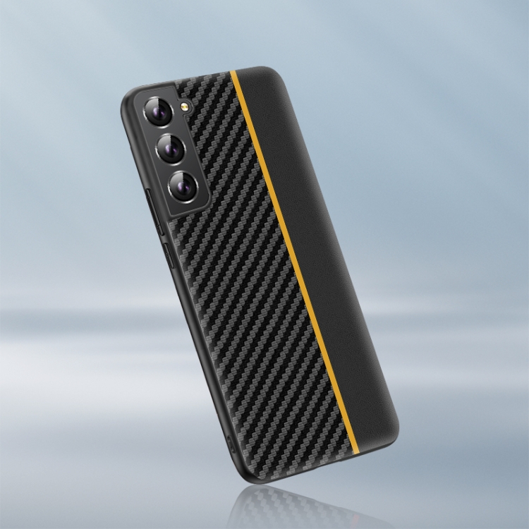 

For Samsung Galaxy S22 5G Ultra-thin Carbon Fiber Texture Splicing Phone Case(Yellow)