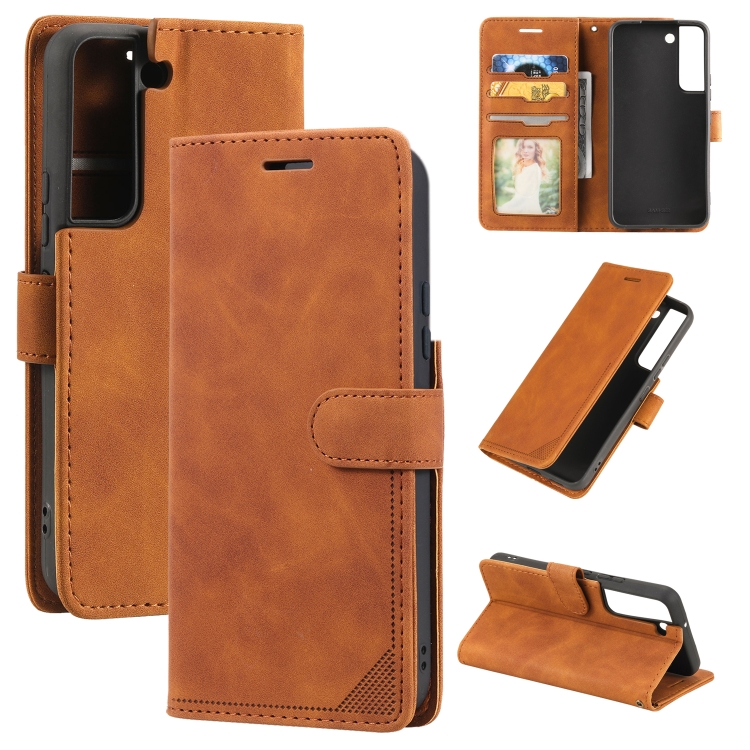 

For Samsung Galaxy S22 5G Skin Feel Anti-theft Brush Leather Phone Case(Brown)