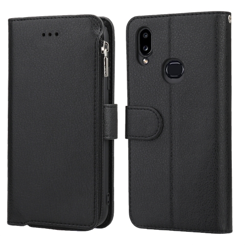 

For Samsung Galaxy A10s Microfiber Zipper Horizontal Flip Leather Case(Black)