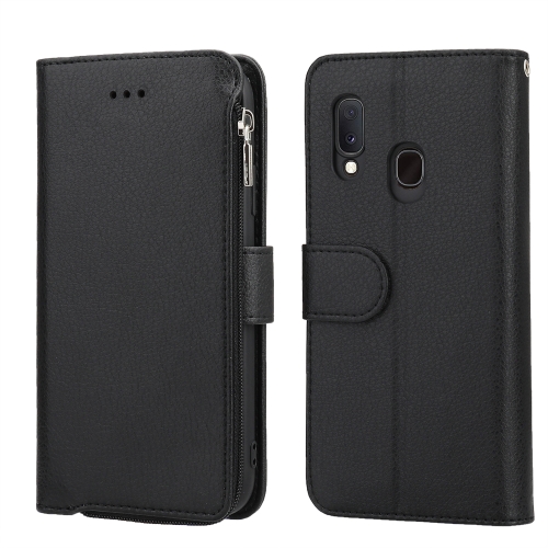 

For Samsung Galaxy A20e Microfiber Zipper Horizontal Flip Leather Case(Black)