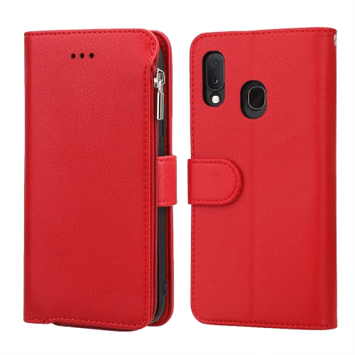 

For Samsung Galaxy A20 / A30 Microfiber Zipper Horizontal Flip Leather Case(Red)