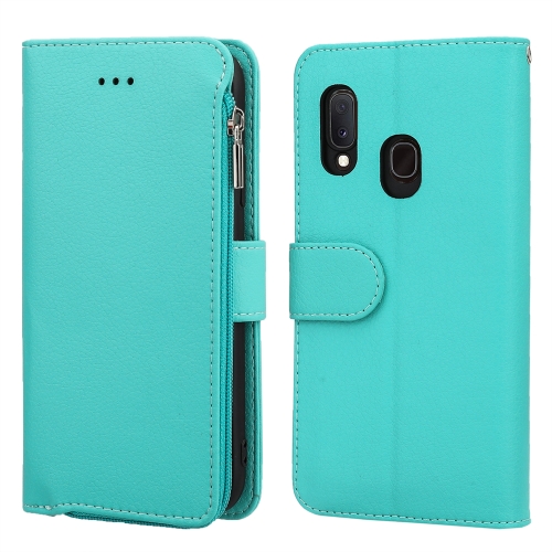 

For Samsung Galaxy A20 / A30 Microfiber Zipper Horizontal Flip Leather Case(Green)