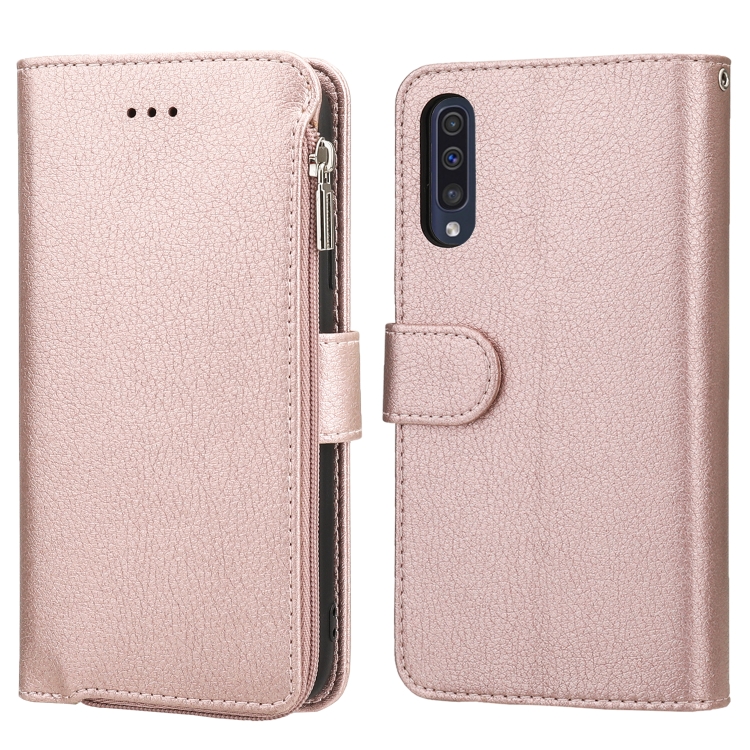 

For Samsung Galaxy A30s / A50s Microfiber Zipper Horizontal Flip Leather Case(Rose Gold)
