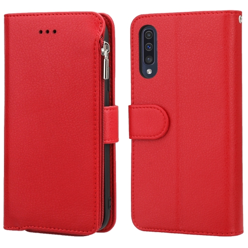 

For Samsung Galaxy A30s / A50s Microfiber Zipper Horizontal Flip Leather Case(Red)