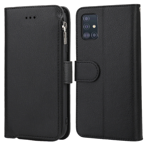 

For Samsung Galaxy A51 Microfiber Zipper Horizontal Flip Leather Case(Black)