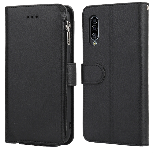 

For Samsung Galaxy A90 5G Microfiber Zipper Horizontal Flip Leather Case(Black)