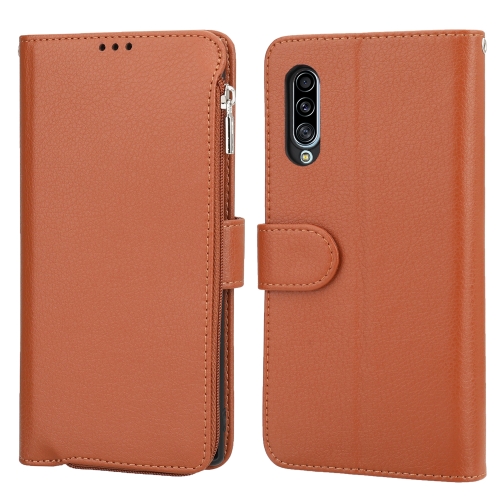 

For Samsung Galaxy A90 5G Microfiber Zipper Horizontal Flip Leather Case(Brown)