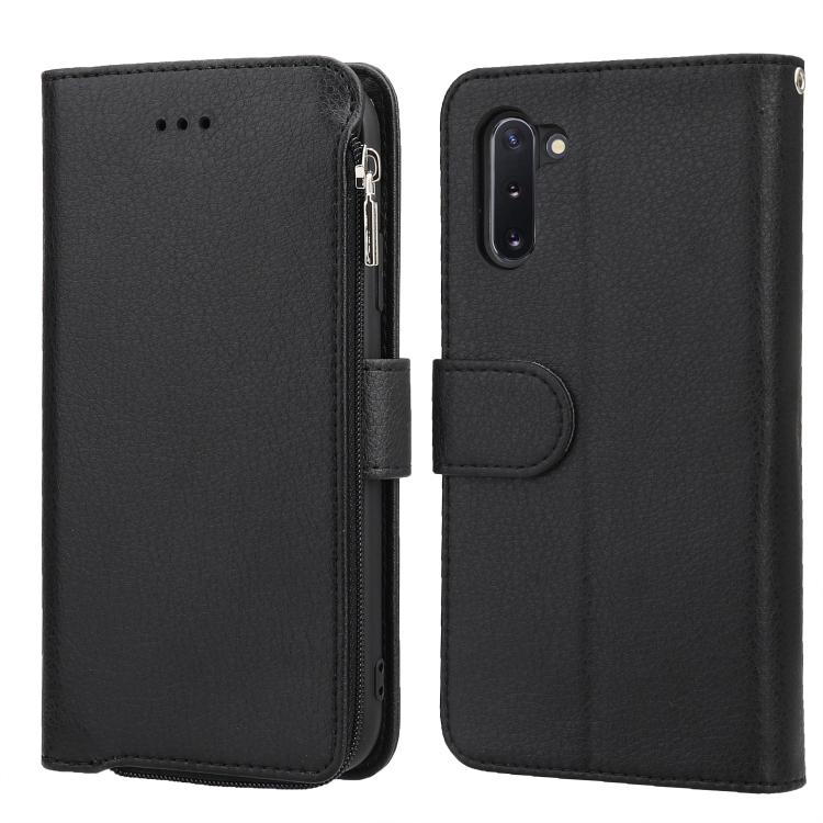 

For Samsung Galaxy Note10 Microfiber Zipper Horizontal Flip Leather Case(Black)