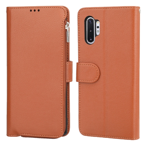 

For Samsung Galaxy Note10+ Microfiber Zipper Horizontal Flip Leather Case(Brown)