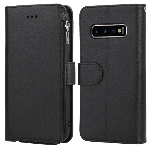 

For Samsung Galaxy S10+ Microfiber Zipper Horizontal Flip Leather Case(Black)