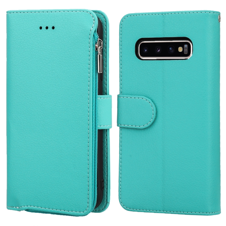 

For Samsung Galaxy S10+ Microfiber Zipper Horizontal Flip Leather Case(Green)
