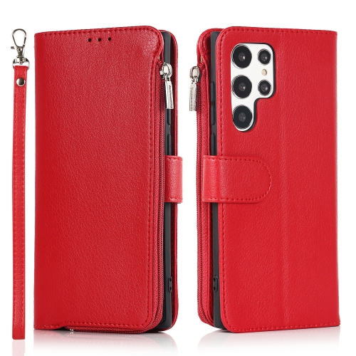 

For Samsung Galaxy S22 Ultra 5G Microfiber Zipper Horizontal Flip Leather Case(Red)