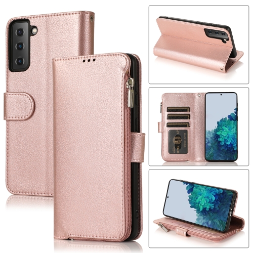 

For Samsung Galaxy S21+ 5G Microfiber Zipper Horizontal Flip Leather Case(Rose Gold)