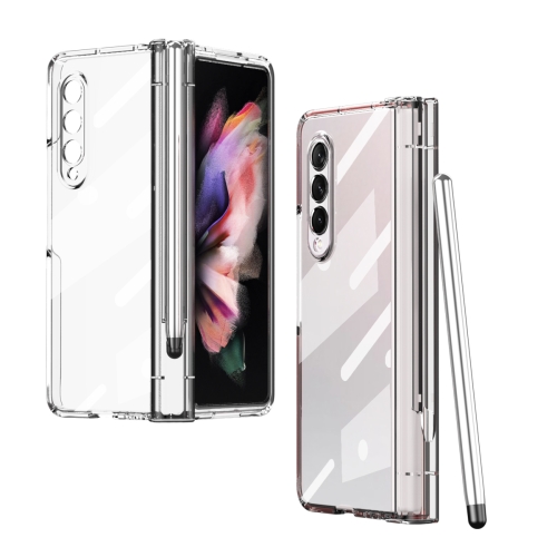 

For Samsung Galaxy Z Fold3 5G Electroplating Hinge Phone Case with Stylus(Transparent)