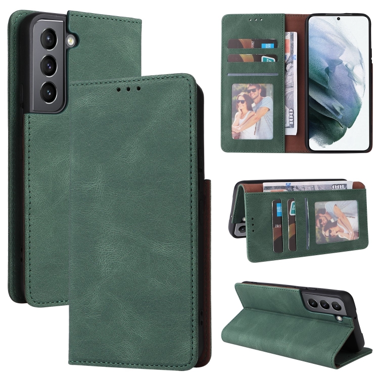 

For Samsung Galaxy S22 5G Simple Suction Closure Leather Phone Case(Green)
