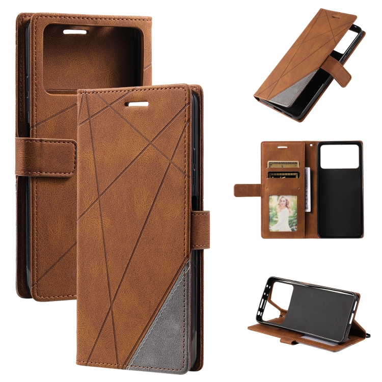 

For Xiaomi Poco M4 Pro 5G Skin Feel Splicing Leather Phone Case(Brown)