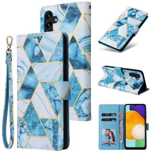 

For Samsung Galaxy A13 5G Marble Bronzing Stitching Leather Phone Case(Blue)