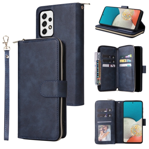 

For Samsung Galaxy A53 5G 9 Card Slots Zipper Wallet Bag Leather Phone Case(Blue)