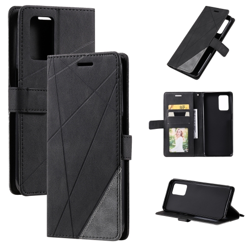 

For OPPO Realme 8i Skin Feel Splicing Leather Phone Case(Black)