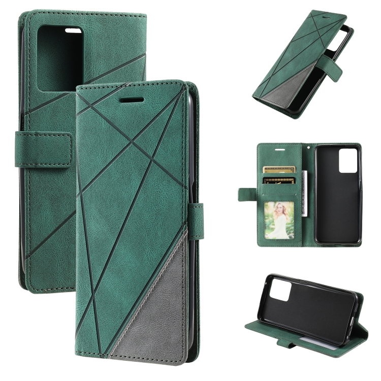 

For OPPO Realme 9 Pro+ Skin Feel Splicing Leather Phone Case(Green)