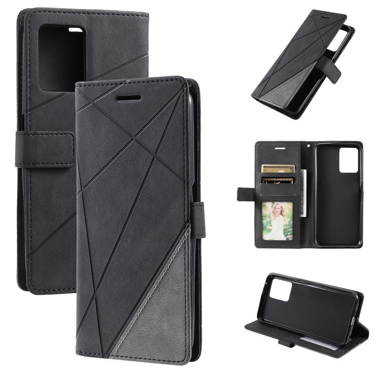 

For OPPO Realme 9i Skin Feel Splicing Leather Phone Case(Black)