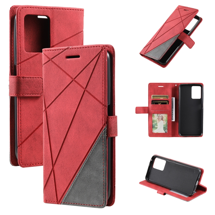 

For OPPO Realme 9 Pro Skin Feel Splicing Leather Phone Case(Red)