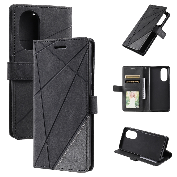 

For Honor 50 Pro Skin Feel Splicing Leather Phone Case(Black)