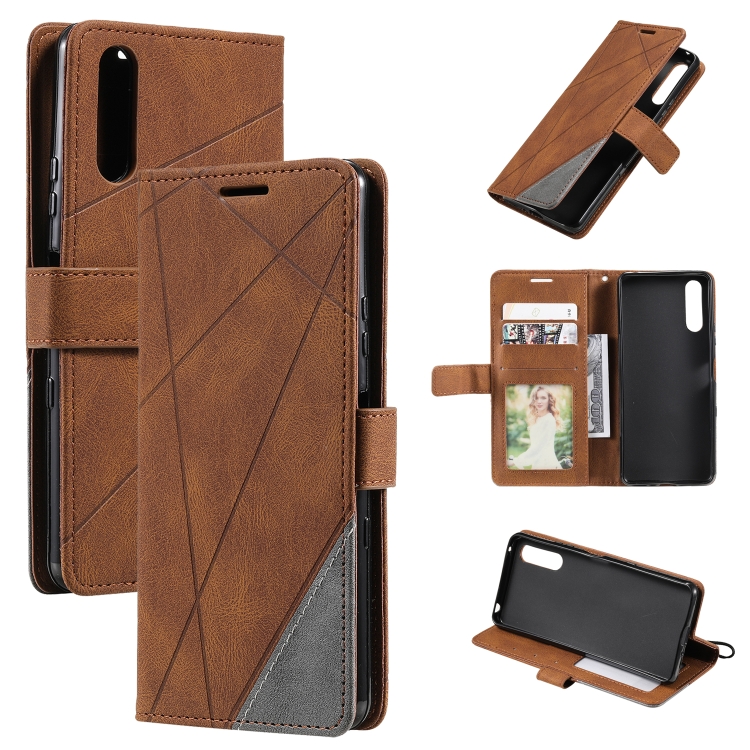 

For Sony Xperia 5 III Skin Feel Splicing Leather Phone Case(Brown)