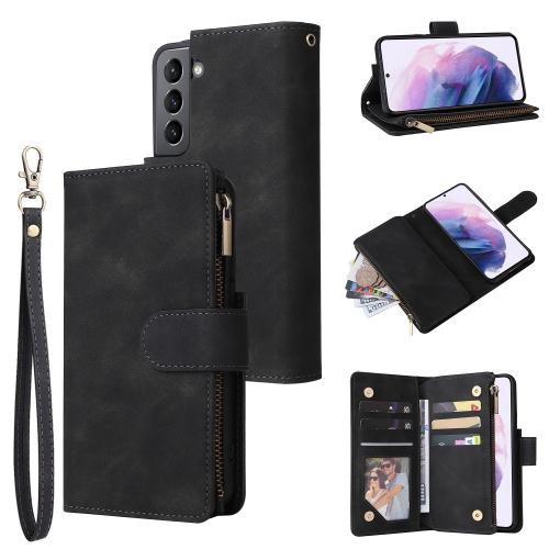 

For Samsung Galaxy S22+ 5G Multifunctional Frosted Zipper Wallet Leather Phone Case(Black)