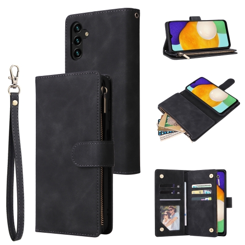 

For Samsung Galaxy A13 5G Multifunctional Frosted Zipper Wallet Leather Phone Case(Black)