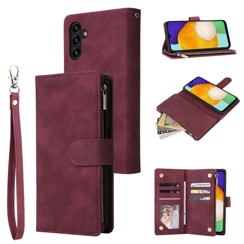 

For Samsung Galaxy A13 5G Multifunctional Frosted Zipper Wallet Leather Phone Case(Wine Red)