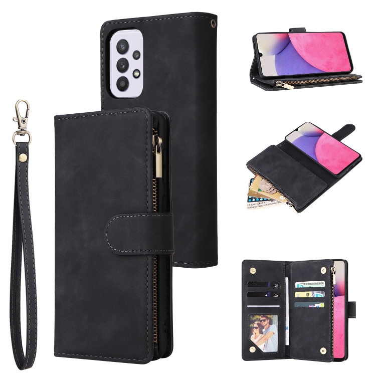 

For Samsung Galaxy A33 5G Multifunctional Frosted Zipper Wallet Leather Phone Case(Black)
