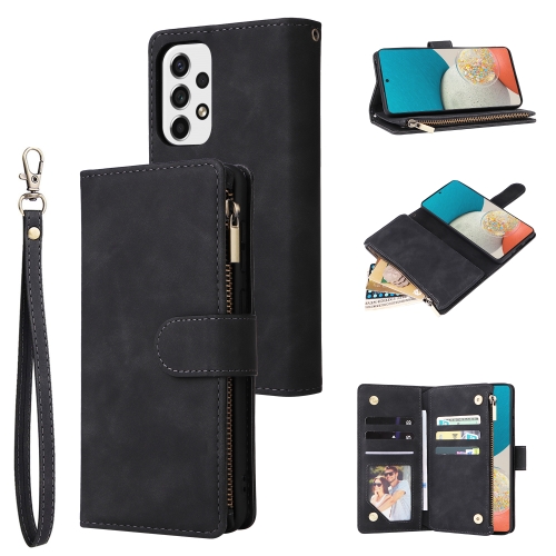 

For Samsung Galaxy A53 5G Multifunctional Frosted Zipper Wallet Leather Phone Case(Black)