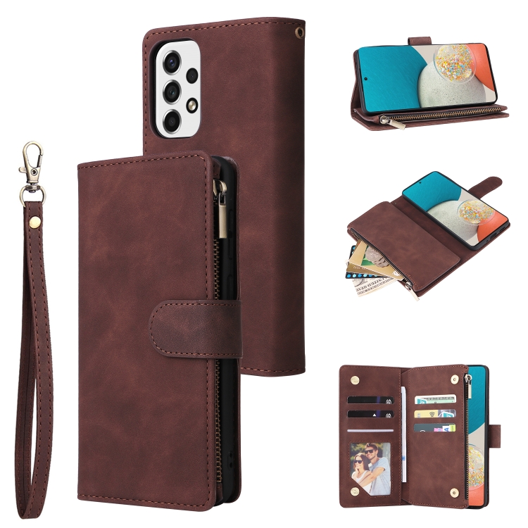 

For Samsung Galaxy A53 5G Multifunctional Frosted Zipper Wallet Leather Phone Case(Coffee)