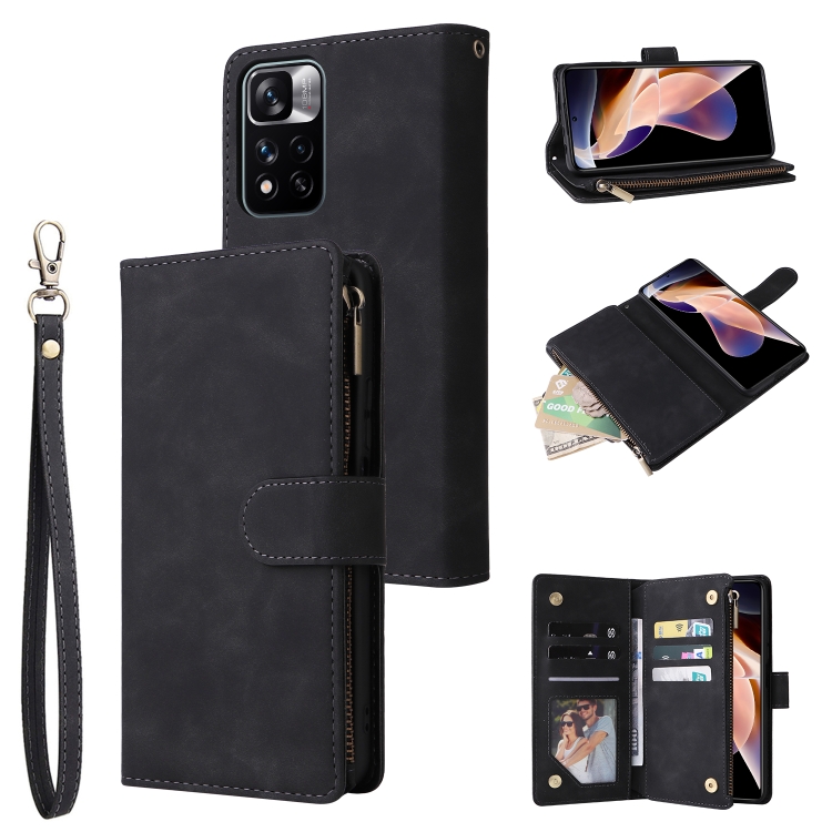 

For Xiaomi Redmi Note 11 Pro China Multifunctional Frosted Zipper Wallet Leather Phone Case(Black)
