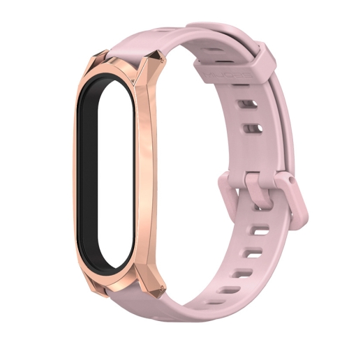 For Xiaomi Mi Band 6 / 5 / 4 / 3 Mijobs Flat Hole Silicone Watch Band, Style:GT Case(Pink+Rose Gold)