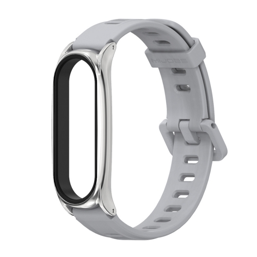 

For Xiaomi Mi Band 6 / 5 / 4 / 3 Mijobs Flat Hole Silicone Watch Band, Style:Plus Case(Grey+Silver)