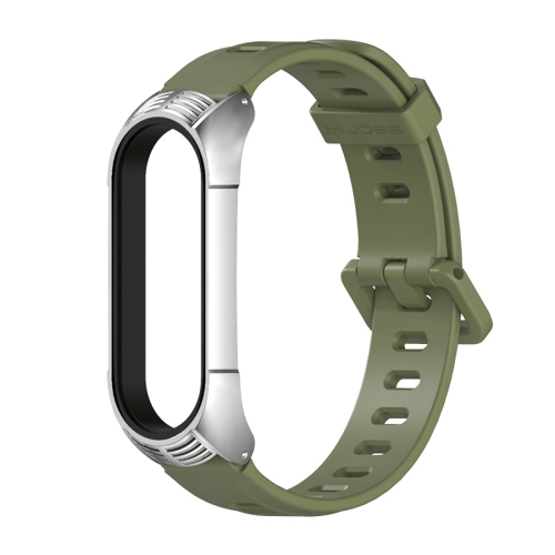 

For Xiaomi Mi Band 6 / 5 / 4 / 3 Mijobs Flat Hole Silicone Watch Band, Style:TF Case(Army Green+Silver)