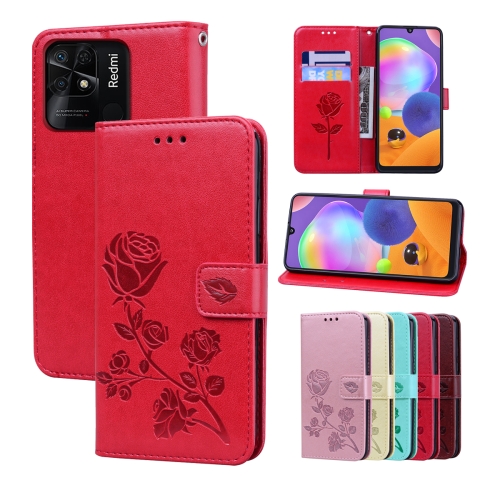 

For Xiaomi Redmi 10C Rose Embossed Leather Phone Case(Red)