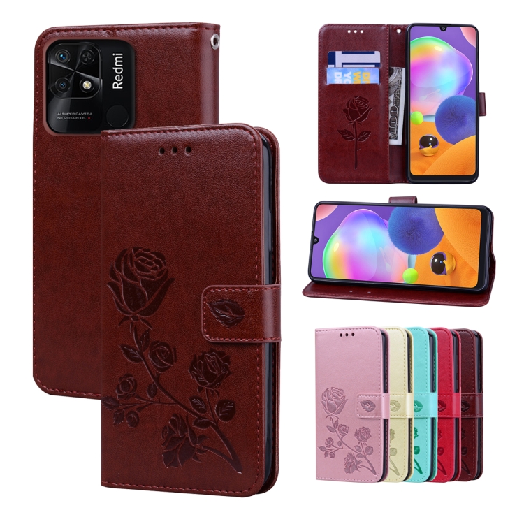

For Xiaomi Redmi 10C Rose Embossed Leather Phone Case(Brown)