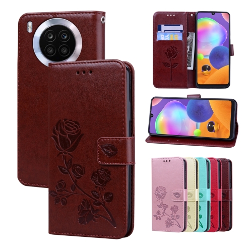 

For Huawei nova 8i Rose Embossed Leather Phone Case(Brown)